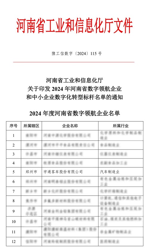 权威认证+1！宇通客车入选河南省数字领航企业